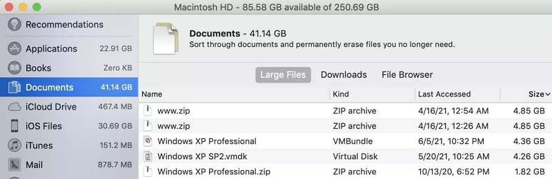 документы | удалить большие файлы на Mac