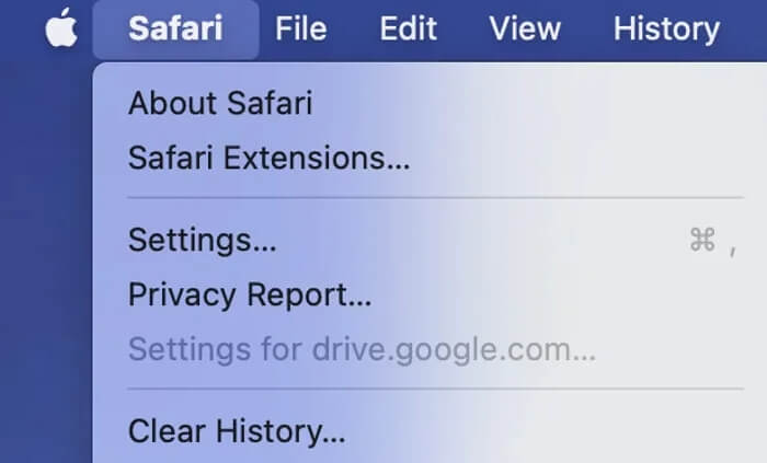 open Safari settings | Clear System Data Storage Mac