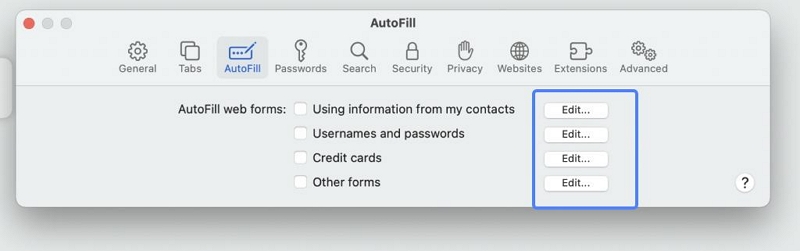 credit cards | remove autofill on mac