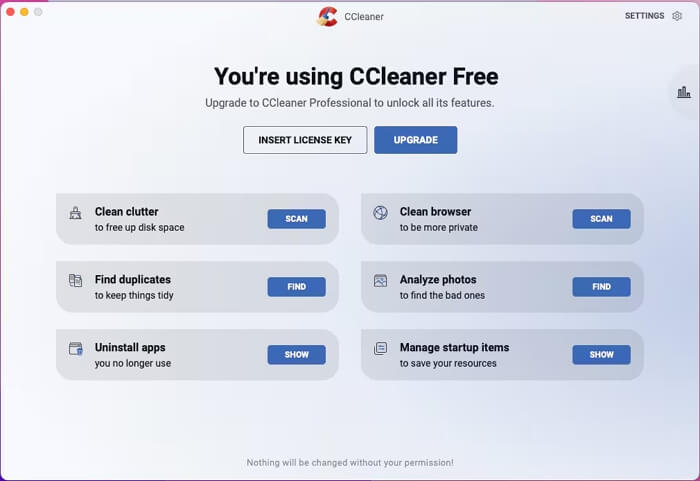 Интерфейс CCleaner для Mac | Лучшее бесплатное программное обеспечение для очистки Mac