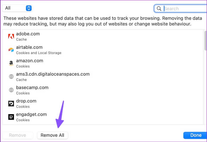 hit Remove All to clear Safari cache | Delete Temp Files Mac