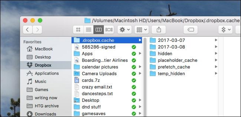 перейти в папку | удалить Dropbox на Mac