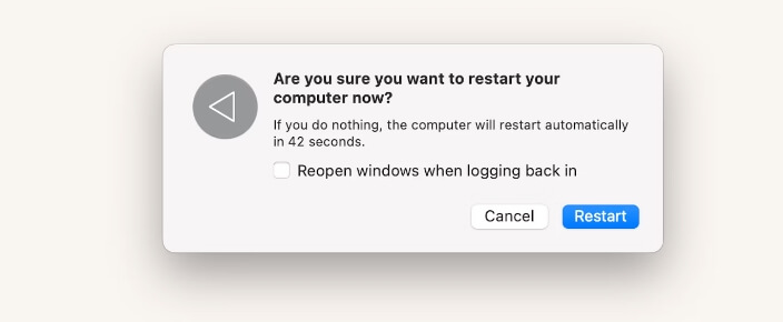 click Restart again | Delete Temp Files Mac