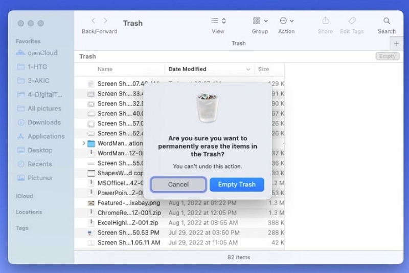 empty trash | delete dropbox on mac