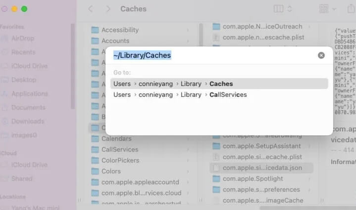 enter cache folder paths | Clear System Data Storage Mac