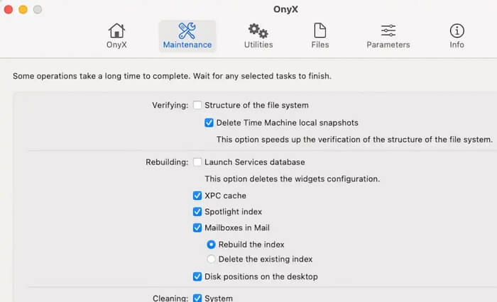 OnyX interface | Best Free Mac Cleaner Software